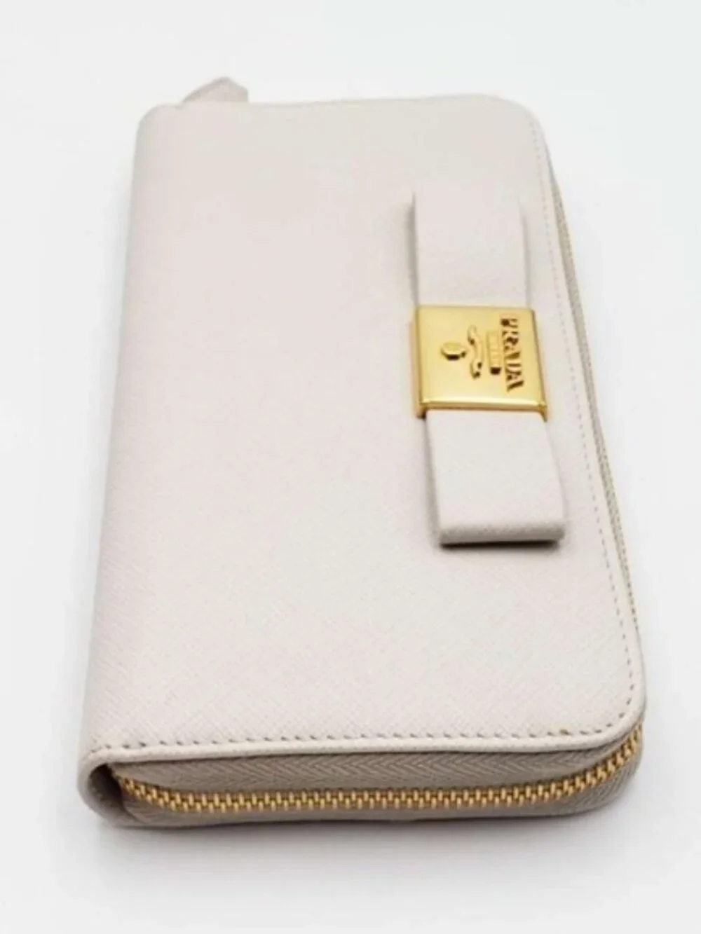 Authentic Prada Saffiano Fiocco Bow Zip-Around Wallet